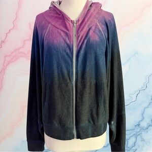 Chaser Boxy Fit Hooded Dye Zip Knit Sweatshirt Women’s M Purple Multi